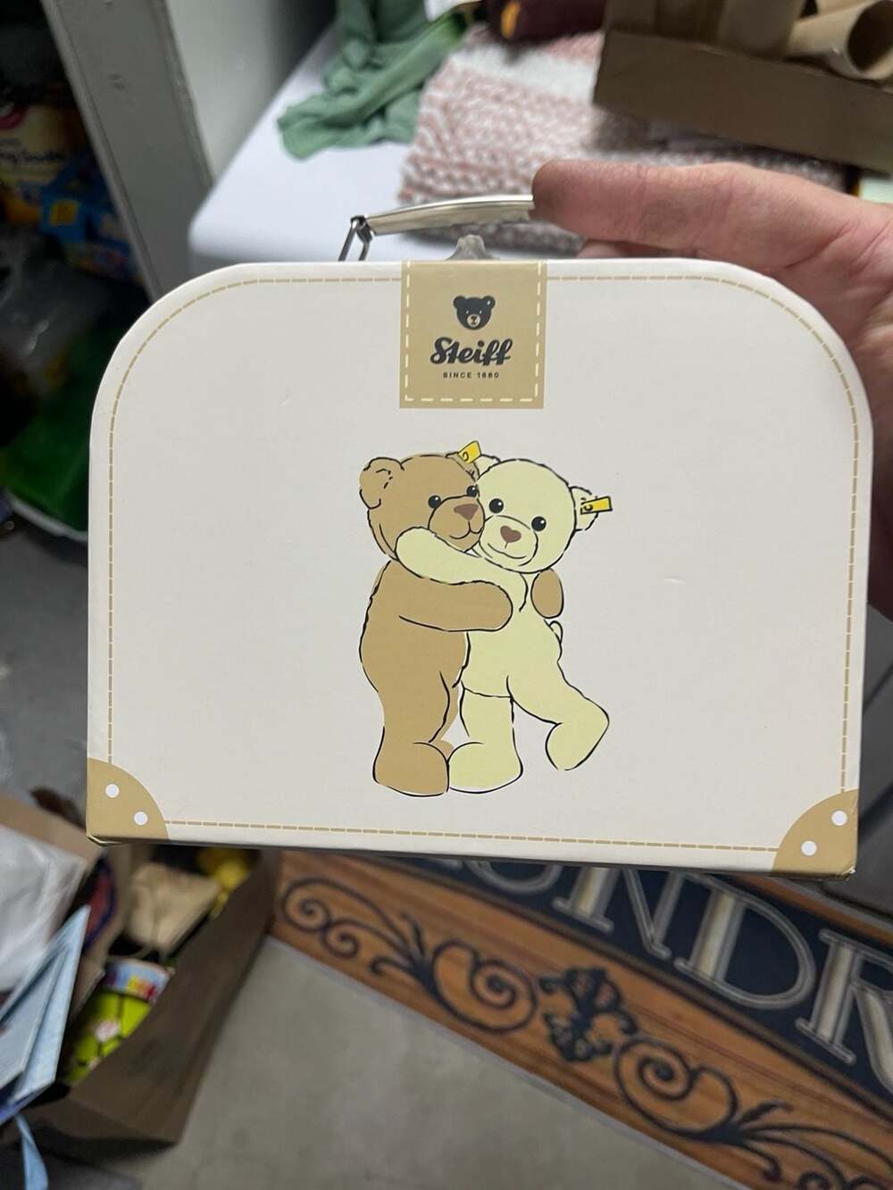 Steiff Teddy Bear Cardboard Suitcase Case Only Cream Hugging Bears